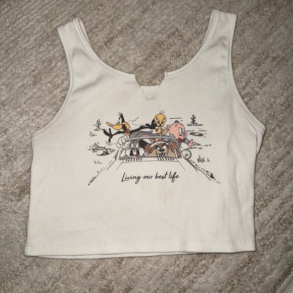 White Cartoon Graphic Crop Top - Picture 1 of 1